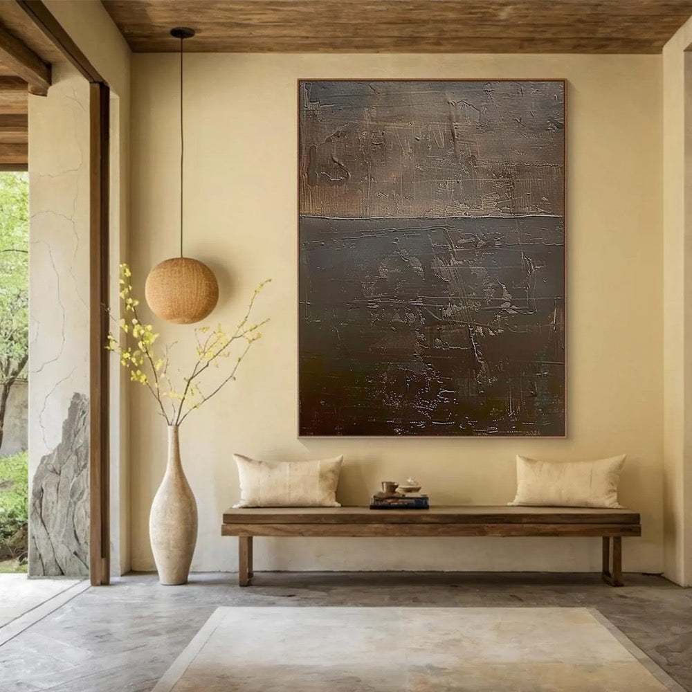 Wabi-Sabi Abstract Wall Art | Earth Tone Textured Oil Painting | Modern Minimalist Canvas for Living Room or Office Decor