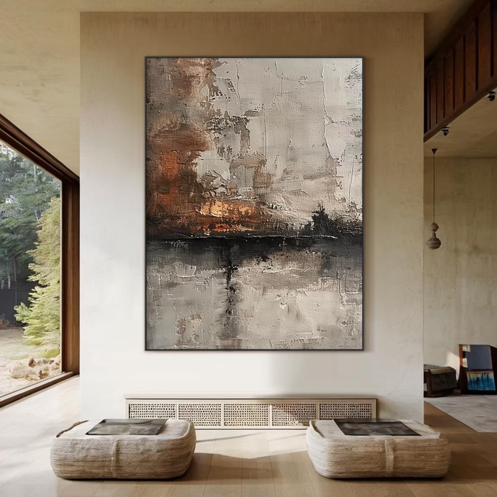 Large Abstract Textured Wall Art in Brown Black and Grey | Modern Neutral 3D Palette Knife Canvas Painting for Living Room Decoration