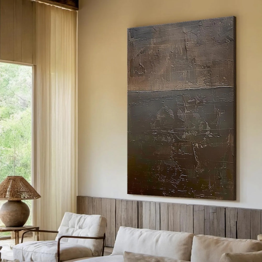 Wabi-Sabi Abstract Wall Art | Earth Tone Textured Oil Painting | Modern Minimalist Canvas for Living Room or Office Decor