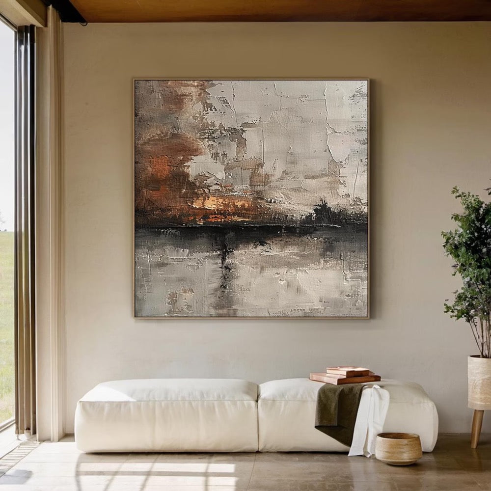 Large Abstract Textured Wall Art in Brown Black and Grey | Modern Neutral 3D Palette Knife Canvas Painting for Living Room Decoration