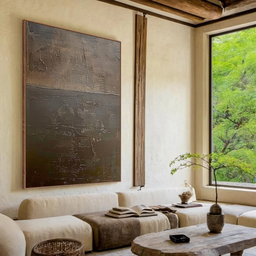 Wabi-Sabi Abstract Wall Art | Earth Tone Textured Oil Painting | Modern Minimalist Canvas for Living Room or Office Decor